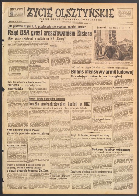strona tytułowa Życia Olsztyńskiego z maja 1949r. 
