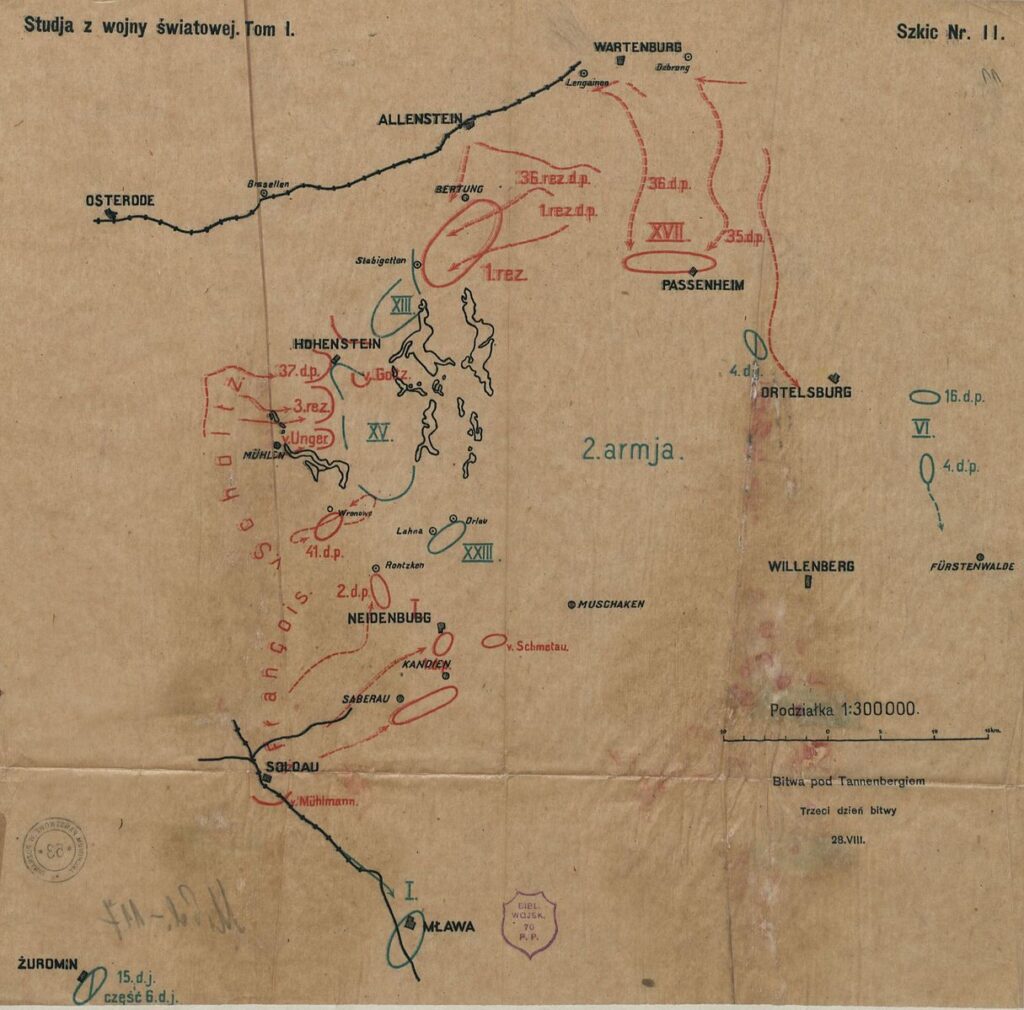 Bitwa pod Tannenbergiem 28 VIII 1914 plan bitwy